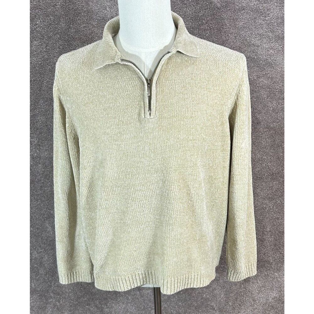 Alfred Dunner Sweater Womens XL Beige Soft Chenille 1/4 Zip Pullover Grannycore